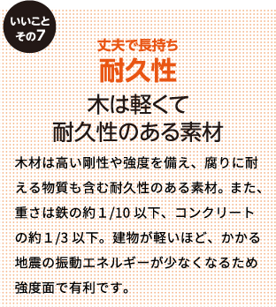 丈夫で長持ち耐久性 木は軽くて耐久性のある素材