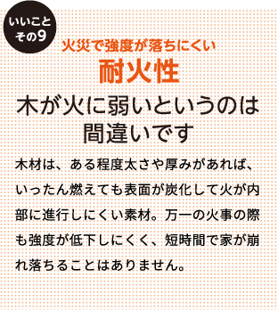 火災で強度が落ちにくい耐火性 木が火に弱いというのは間違いです